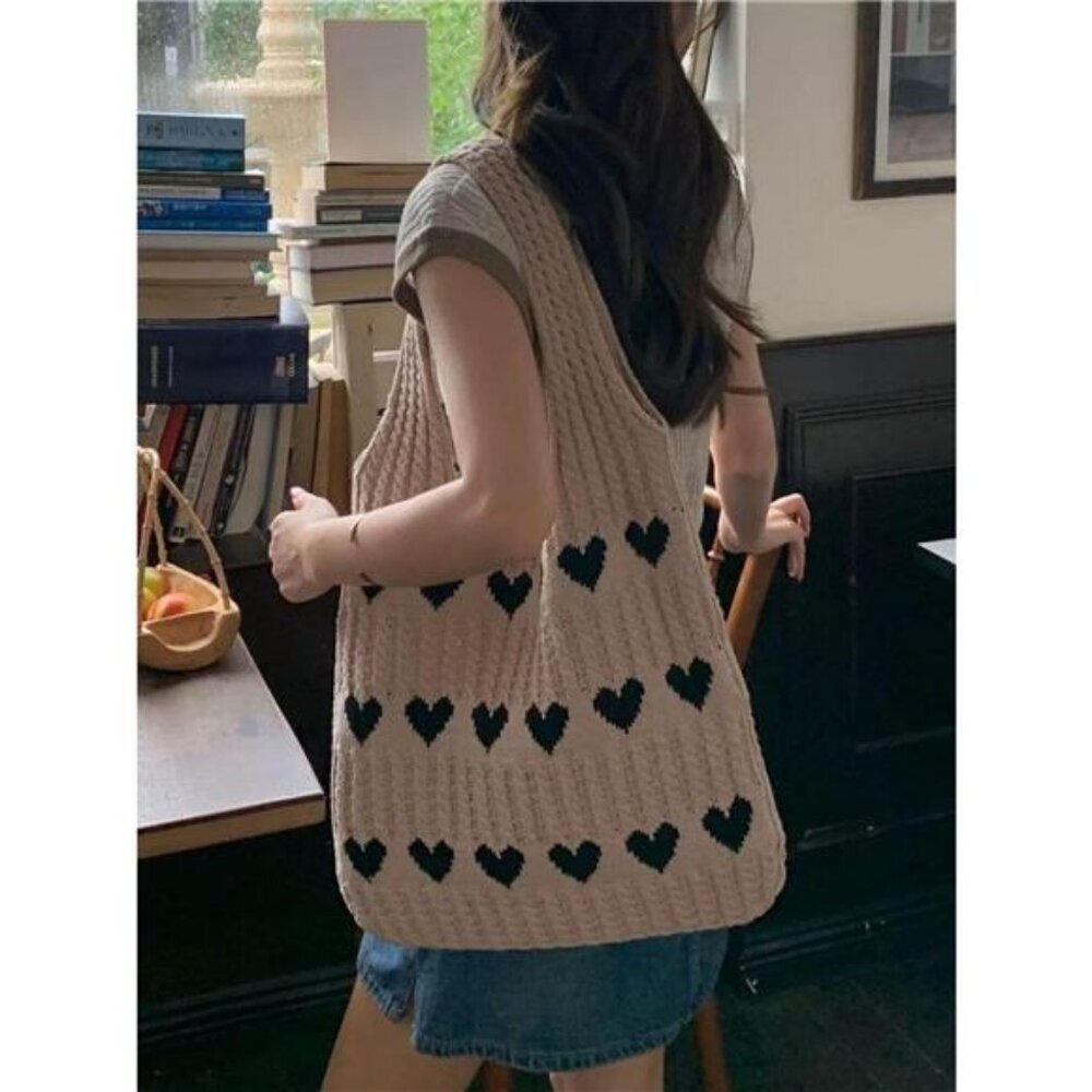 Heart Pattern Knitted Handbag - Picture 2 of 6